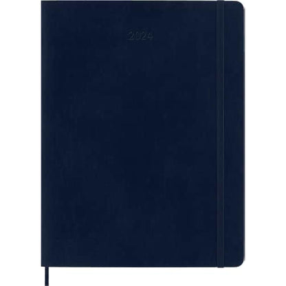 Moleskine Weekly Agenda with Space for Notes 12 Months 2024, Agenda 2024, Size XL 19x25, Soft Cover and Elastic Closure, Colour Sapphire Blue