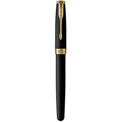 Parker Sonnet Rollerball Pen | Matte Black Lacquer with Gold Trim | Fine Point Black Ink | Gift Box