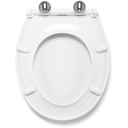 Croydex Capri Oval Toilet Seat Soft Close and Quick Release Button - with Adjustable Hinges to Fit All Standard Toilets, Heavy Duty White Polypropylene, Bottom Fixing