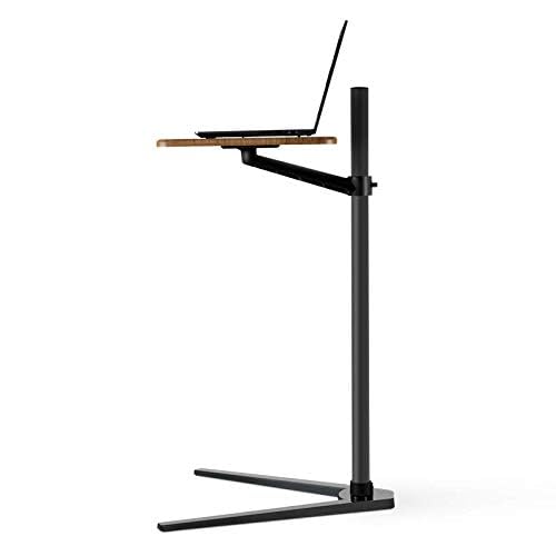 Thingy Club Overbed Table Stand, Height Adjustable Tray Side Table for Bed or Sofa Laptop Desk (Black- Hickory Board)