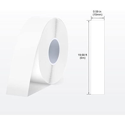 SUPVAN E10 & E11 & E16 Label Maker Tape, 2 Rolls 15mm × 6m Genuine Continuous Laminated Thermal Label Tape Refill, Waterproof Oilproof Child-Safe Durable Auto Detect Labels, Black on White