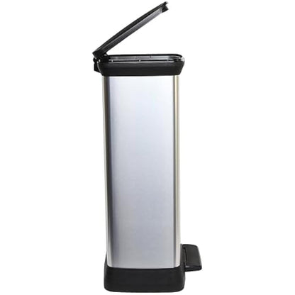 Curver Metal Effect 70% Recycled Kitchen Pedal Touch Deco Bin 50 Litres - Silver