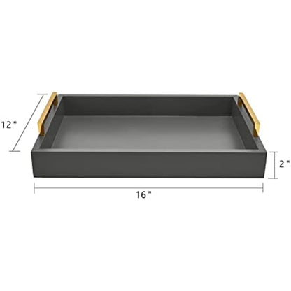 16"x12" Serving Trays with Handles, Grey Decorative Serving Tray, Ottoman Trays, Living Room, Bathroom, and Outdoors Decorative Trays (Charcoal)