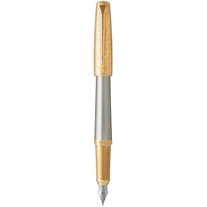 Parker Urban Premium Metal Fountain Pen | Aureate Gold Powder with Intricate Engraved Pattern | Gold Trims | Medium Nib | Gift Boxed