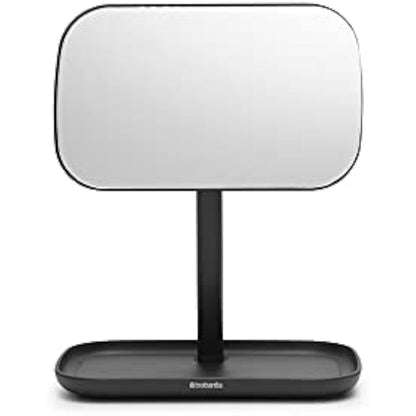 Brabantia ReNew 360° Adjustable Vanity Bathroom Mirror with Stand & Storage Tray (Dark Grey) Non-Slip Tray for Makeup, Jewellery, Shaving Accessories
