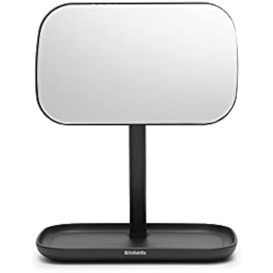 Brabantia ReNew 360° Adjustable Vanity Bathroom Mirror with Stand & Storage Tray (Dark Grey) Non-Slip Tray for Makeup, Jewellery, Shaving Accessories