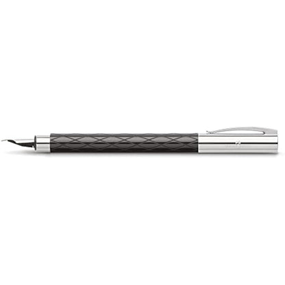 Faber-Castell Ambition 148921 Fountain Pen/Nib Size F/High-Grade Resin with Rhombus Design/in Gift Packaging/Black and Silver Barrel Colour