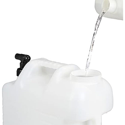 Relaxdays Water Canister with Tap, 15 litres, Camping Container, BPA-Free Plastic, Wide Opening, Handle, White/Black