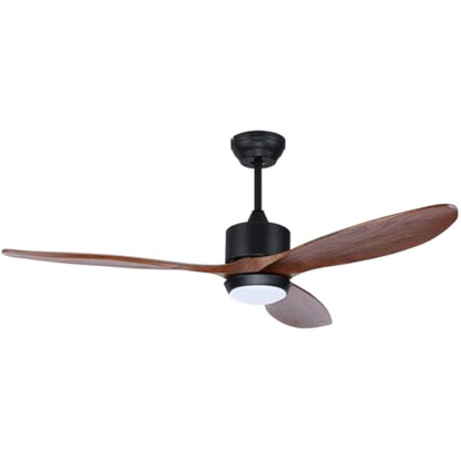 Ovlaim 132cm Wood Ceiling Fan with LED Lights and Remote Control, Quiet DC Motor Fans with 3 Wood Blades for Home Bedroom Living Room Patio, IP44 Waterproof