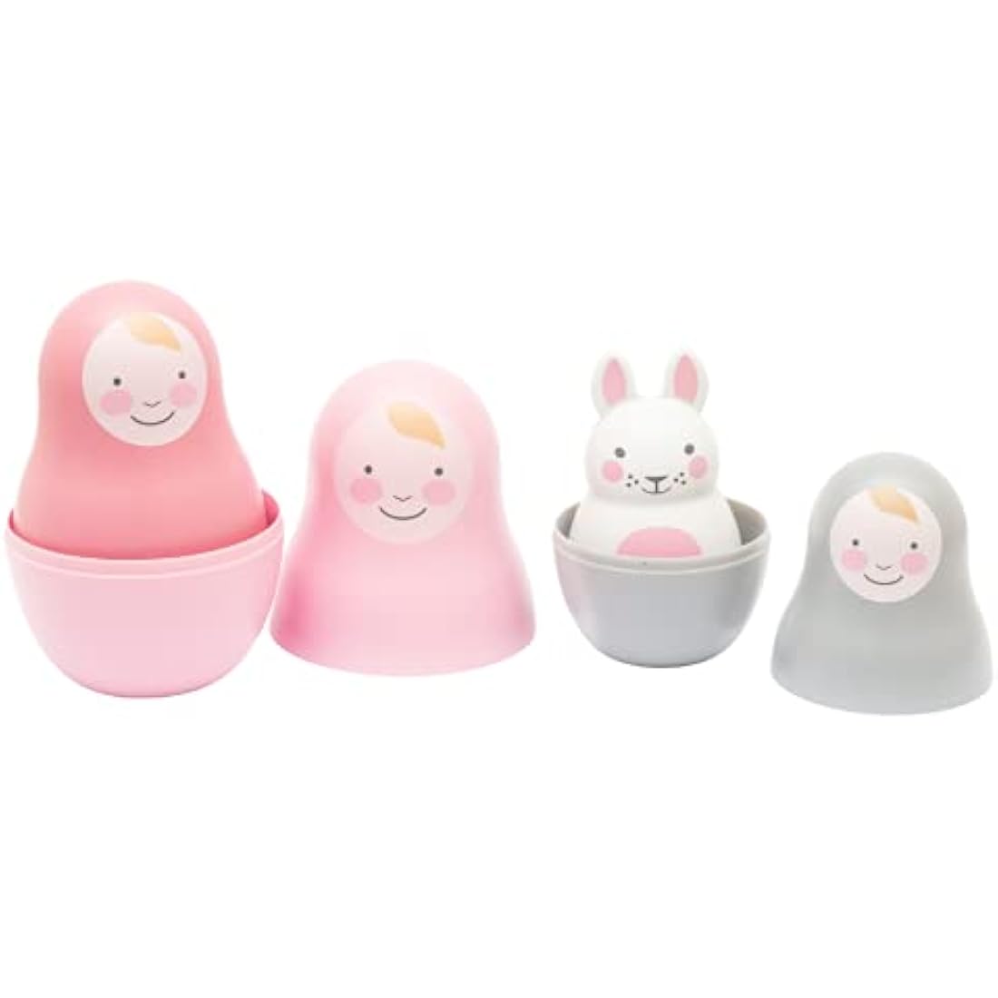 Rosa & Bo Pink Pastel Nesting Babies with Chiming Rattle - Russian Doll Educational Sensory Stacking Toy suitable for 6 months, 1,2 and 3 Year Old Boys and Girls