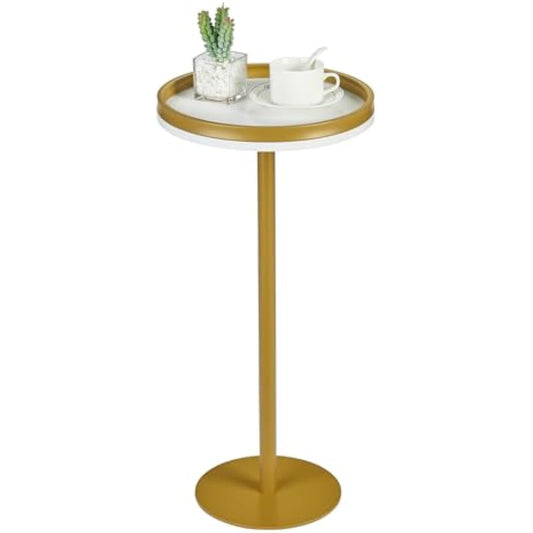 ZEXVIDA Small Round Coffee Table for Small Spaces,Drink Table for Living Room, Bedroom, Bathroom,Balcony (White Gold)
