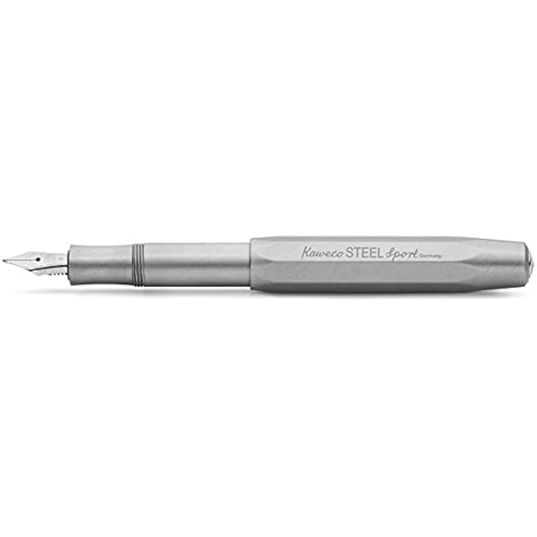 Kaweco STEEL SPORT Fountain Pen I Exclusive Stainless Steel Reservoir Pen for Ink Cartridges Including Retro Metal Box I Writing Instrument 13 cm I Nib: B (Broad)