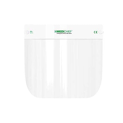 Medichief Premium Face Shield (Pack of 10) | Full Face Protective Visor | Transparent With Anti-Fog Protection | CE Approved UK Safety Shield