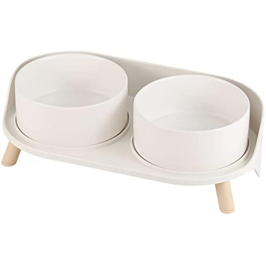 Elevated Dog Food Water Bowl - Raised Dog Bowls with Stand Non Skid - Double Dog Feeding Bowl Set with Splash Proof Guard - Ceramic Pet Dish for Small to Medium Dogs and Large Cats - 28.74 oz - 850 ml