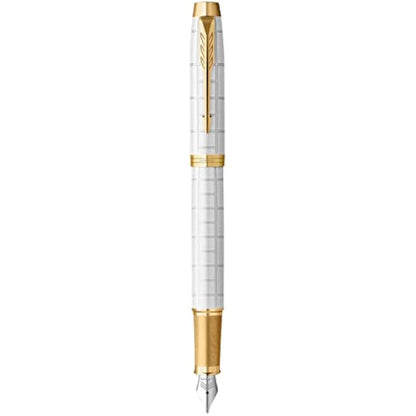 Parker IM Fountain Pen | Premium Pearl Lacquer with Gold Trim | Medium Point with Blue Ink Cartridge | Gift Box