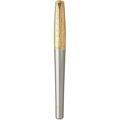 Parker Urban Premium Metal Fountain Pen | Aureate Gold Powder with Intricate Engraved Pattern | Gold Trims | Medium Nib | Black Ink | Luxury Gift Box