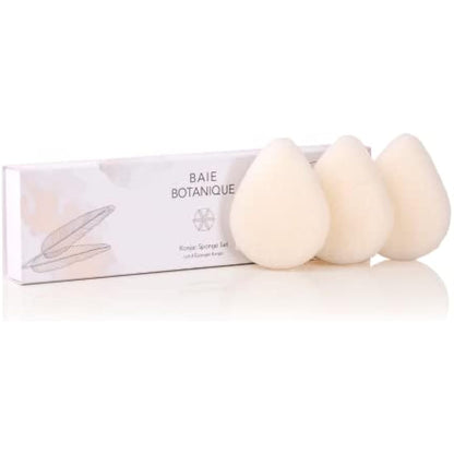 Baie Botanique Teardrop Konjac Sponge - Eco-Friendly, Gentle Facial Cleansing and Exfoliating 100% Natural Sponge, Set of 3