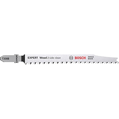 Bosch 25x EXPERT Wood 2-side clean T308B Jigsaw Blade (for Solid wood furniture board, Plywood, Length 117 mm, Professional Accessory Jigsaw)