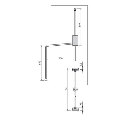 Emuca - Hang pull down wardrobe rail lift, adjustable width 600-830mm (23,6-31,4 inch), stone grey