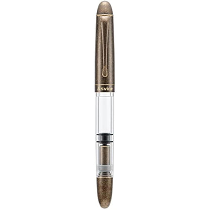 Asvine P30 Piston Fountain Pen Medium Nib, Retro Brass Style, Transparent Acrylic Large Ink Capacity Writing Gift Box