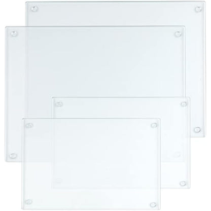 Hacaroa 4 Pack Tempered Glass Cutting Board with Rubber Feet, Rectangle Non-Slip Chopping Board, Long Lasting Clear Glass Tray for Kitchen Countertop, Table, Shatter-Resistant, Heat-Resistant, 2 Size
