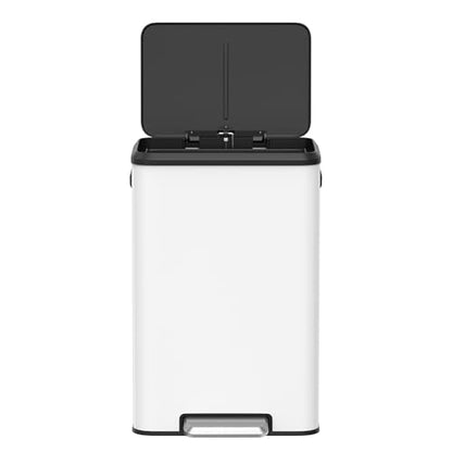 Songmics Kitchen Bin, 40L Pedal Bin with Lid, Rubbish Bin for Waste, Soft Close and Stays Open, Wide Pedal, White LTB541W4002