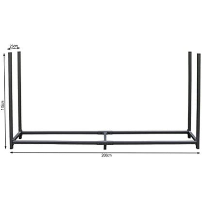 QUICK STAR Metal Firewood Rack Anthracite 200 x 25 x 115 cm Garden Firewood Shelter 0,8 m³ / 1 SRM Stacking Aid Outdoor with Weather Protection Gray