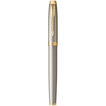 Parker Pen IM Premium Metal Fountain Pen - Warm Silver Champagne with Diamond Pattern - Gold Trim - Fine Nib - Black Ink - Gift Boxed