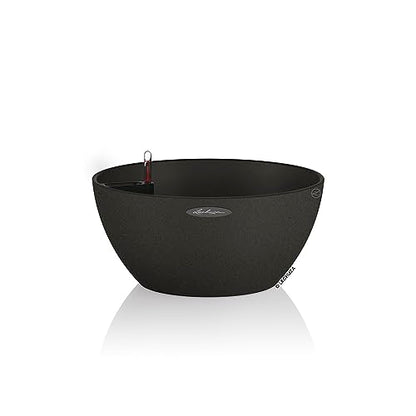 Lechuza Self Watering Plant Pot CUBETO Stone 40 Garden Flower Indoor and Outdoor Plastic Planter with Drainage Hole D40 H18 cm Graphite Black