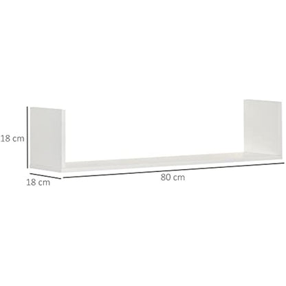 HOMCOM Set of 3 Wooden U-Shaped Floating Shelves Set Wall Mounted Hanging Bookshelf CD DVD Storage Display for Bedroom Living Room Kitchen, White