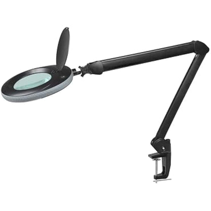 Lumeno 7215SW LED Magnifying lamp, 127 mm Glass Lens, 950 Lumen, 5 diopters, Workstation & Cosmetic lamp, for Beauty Salon, hobbyist, as Reading aid, Magnifying Glass with Table Stand 6180SW