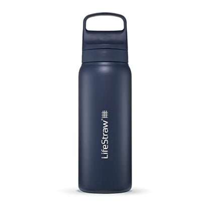 LifeStraw Go Series — Insulated Stainless Steel Water Filter Bottle for Travel and Everyday Use Removes Bacteria, Parasites and Microplastics, Improves Taste, 24oz Aegean Sea