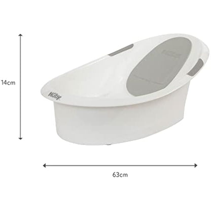 Nuby Newborn Baby Bath with Anti-Slip Support | Soft Headrest | Plug | Suitable from Newborn (White)