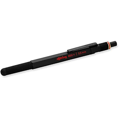 rOtring 800+ Mechanical Pencil and Touchscreen Stylus | Twist-to-Retract HB 0.5 mm Propelling Pencil | Black Metal Barrel