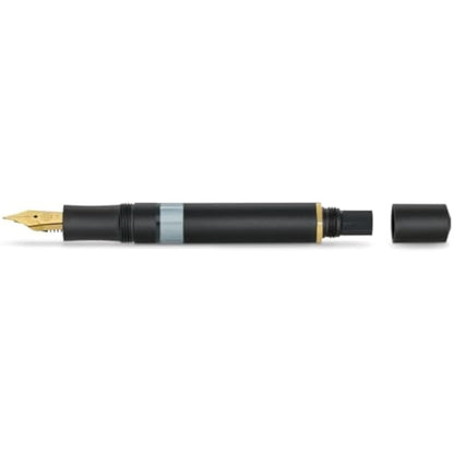 Kaweco PISTON SPORT AL Black/Gold Starter Set I Classic Fountain Pen with Steel Nib in Nostalgic Box including Ink Bottle in Royal Blue 13 cm I Nib: M (Medium)