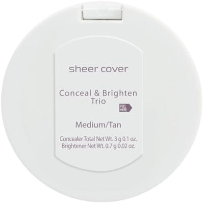 Sheer Cover Studio - Conceal and Brighten Highlight Trio - Two-Toned Concealers - Shimmering Highlighter - Medium/Tan Shade - With FREE Concealer Brush - 3 Grams