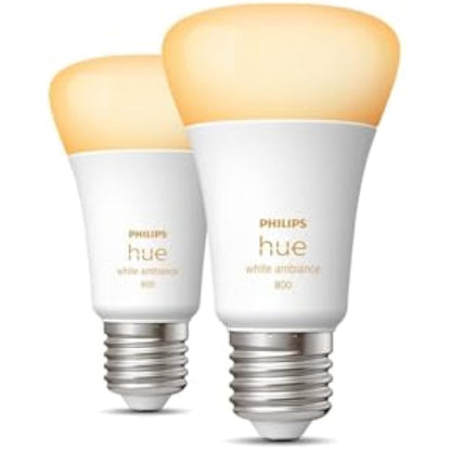 Philips Hue White Ambiance Smart Light Bulb 60W - 800 Lumen 2 Pack [E27 Edison Screw] with Bluetooth. Works with Alexa, Google Assistant and Apple Homekit.
