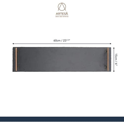 Artesà Slate Serving Platter Tray with Copper Finish Handles, perfect for Grazing and Buffets, 60 x 15 cm, Black