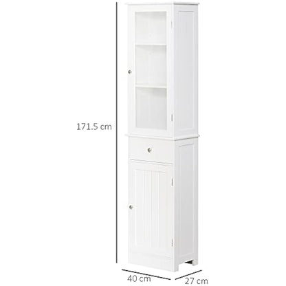 kleankin Bathroom Storage Cabinet with 3-tier Shelf Drawer Door, Floor Cabinet Free Standing Tall Slim Side Organizer Shelves, White