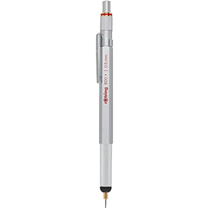 rOtring 800+ Mechanical Pencil and Touchscreen Stylus, 0.5 mm, Silver Barrel (1900183)