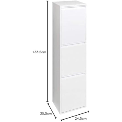 Arregui Basic CR301-B 3-Compartment Steel Trash and Recycling Bin | 3x17L (51L) | Kitchen Trash Bins | Recycling Bins for Home or Office | White