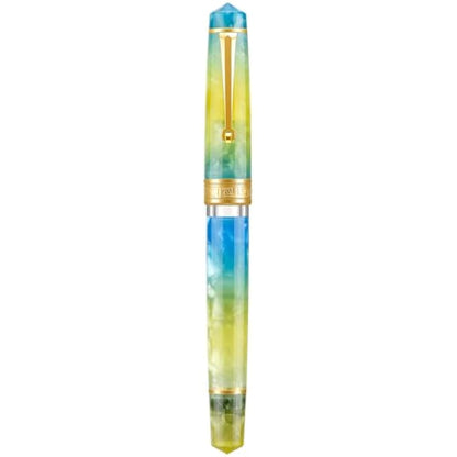 Asvine P20 Gradual Yellow Piston Fountain Pen, Iridium Fine Nib Gold Trim Smooth Writer Collection Resin Pen with Case Set