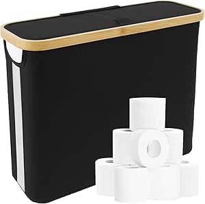 Toilet Roll Storage, Bathroom Storage Box Holder Stand with Side Window and Lid, Multifunctional Toilet Paper Basket Cabinet, Free Standing Box Unit