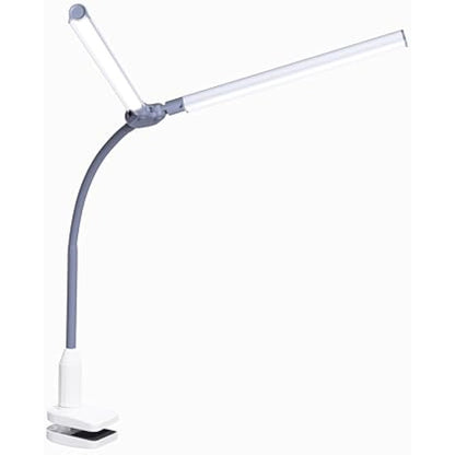 Daylight DuoPro™ Clamp Lamp - High CRI 95+, Double Head Design, LED (6,000K, 2100 Lux), Anti-Glare Shades, 4 Brightness Levels, Flexible Arm, Sturdy Clamp (Grey/White)