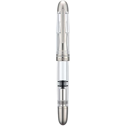 Asvine P36 Titanium Fountain Pen Piston Filling, Bock Medium Nib Clear Transparent Acrylic Smooth Writing Pen Case Set, Torpedo shape
