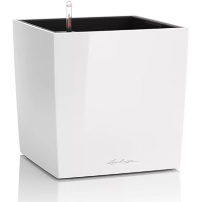 Lechuza Self Watering Plant Pot CUBE 40 Garden Flower Indoor and Outdoor Plastic Planter with Drainage Hole H40 L40 W40 cm White High-Gloss
