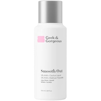 Geek & Gorgeous Smooth Out 12% AHA + Cactus Liquid - liquid exfoliant, gives healthier & younger-looking skin - all skin types, 100ml