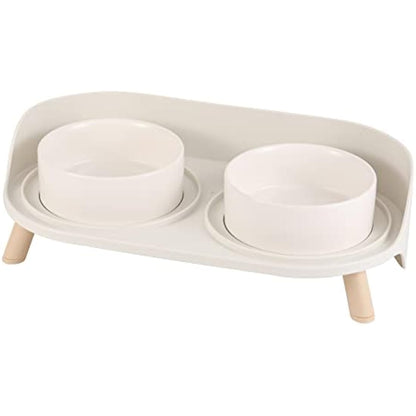 Raised Ceramic Cat Food Bowl Set - Elevated Dog Bowls with Non-Slip Stand - Tall Cat Dishes - 2 x 480 ML - 16.2 OZ