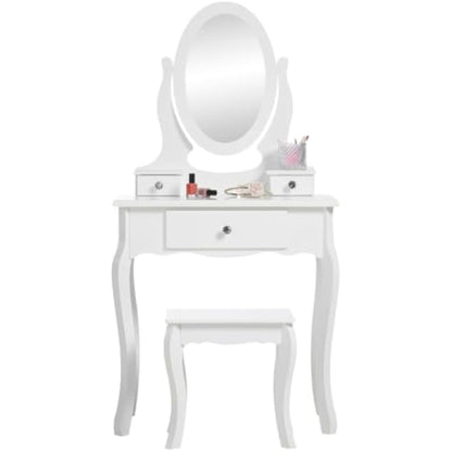 Runesol Girls Dressing Table (Age 8-13yrs) with Mirror and Stool, Children's White Wooden Make up Dresser, Kids Vanity Table, Childs Dressing table, Dressing Table Set for a Kid