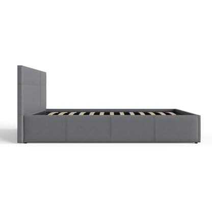 GFW Classic Leather Upholstered Ottoman Storage Bed With Gas End Lift & Under Bed Storage, Small Double, Faux Leather, Grey
